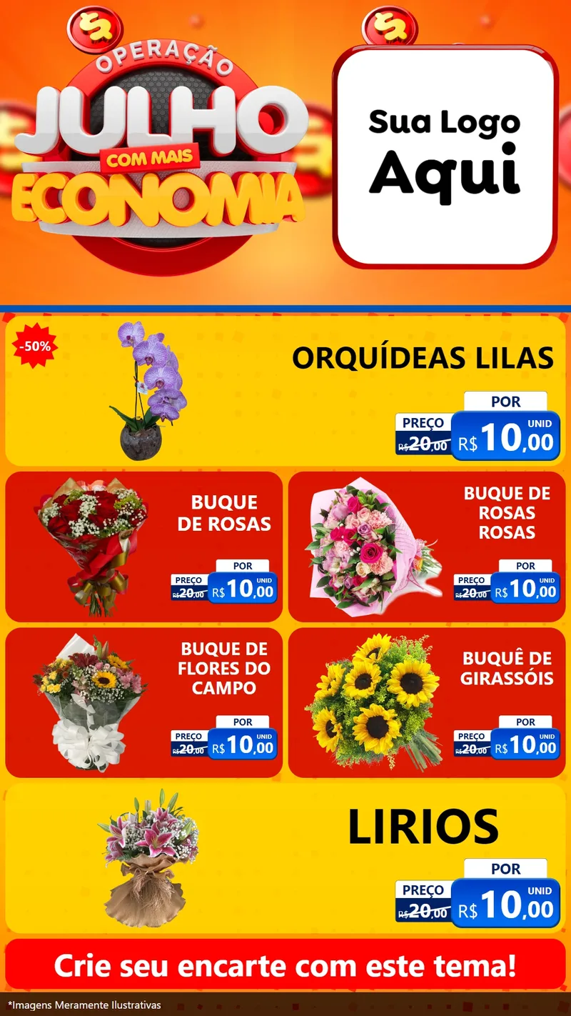 Modelo de TV para TV Vertical com o tema Operação Julho Com Mais Economia para Floricultura e jardim