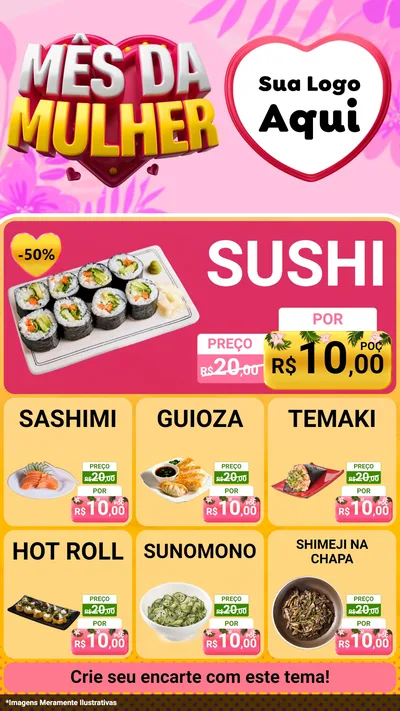 Modelo de Rede Social para Stories com o tema Mês da Mulher para Comida japonesa