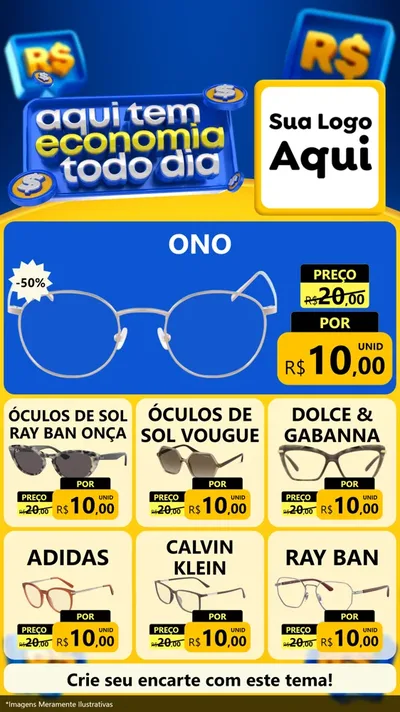 Modelo de Rede Social para Stories com o tema Aqui Tem Economia Todo Dia para Óticas