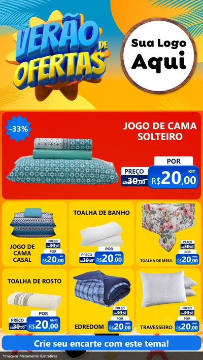 Modelo de Rede Social para Stories com o tema Verão de Ofertas para Cama, Mesa e Banho