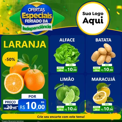 Modelo de Rede Social para Feed Facebook com o tema Ofertas Especiais Feriado da Independência para Hortifrúti