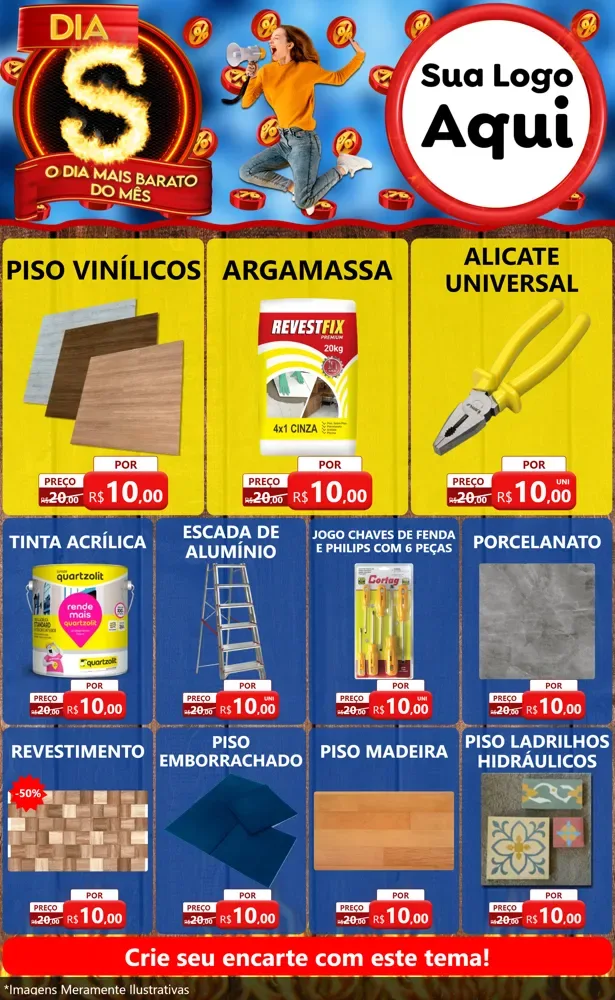 Modelo de Encarte para Encarte Grande com o tema Dia S - O Dia Mais Barato Do Mês para Material para Construção