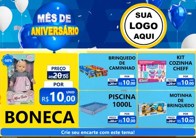 Modelo de Encarte para Encarte A4 Horizontal com o tema Mês de Aniversário para Brinquedos