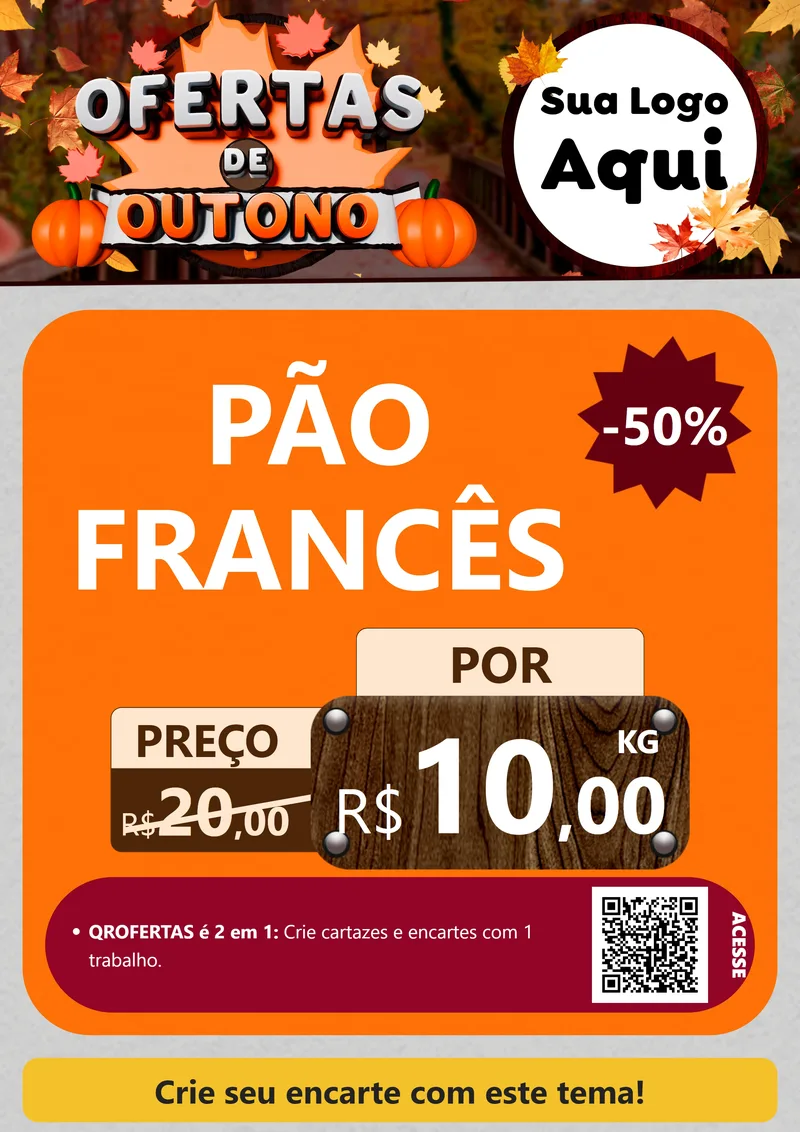 Modelo de Cartaz para Cartaz A4 Vertical com o tema Ofertas de Outono para Padaria