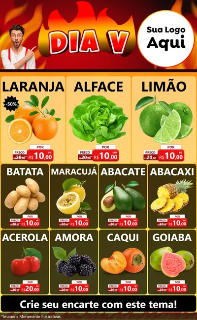 Modelo de Encarte para Encarte Grande com o tema Dia V para Hortifrúti