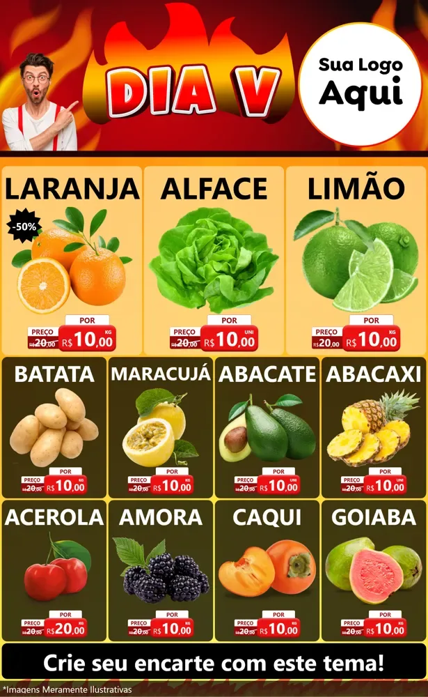 Modelo de Encarte para Encarte Grande com o tema Dia V para Hortifrúti