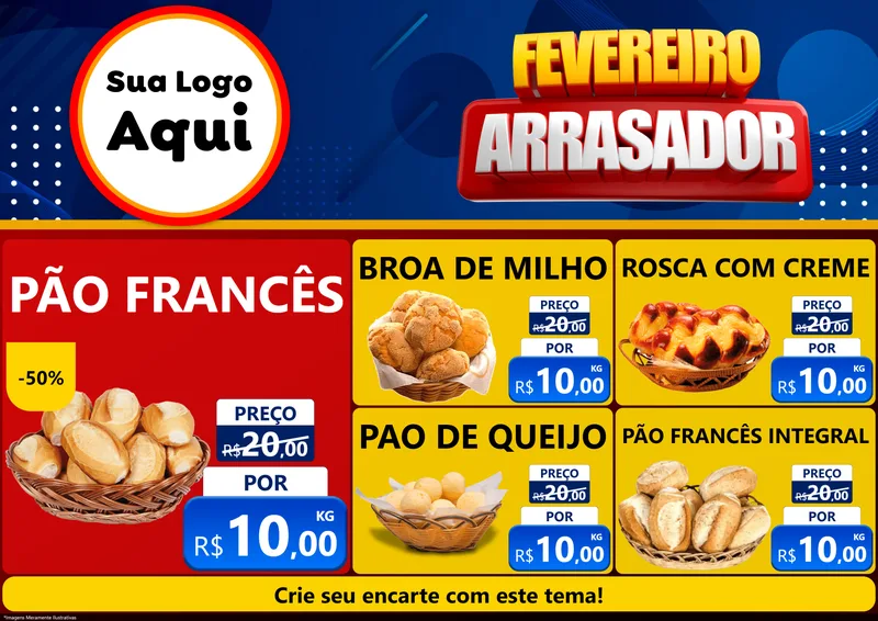 Modelo de Encarte para Encarte A4 Horizontal com o tema Fevereiro Arrasador para Padaria
