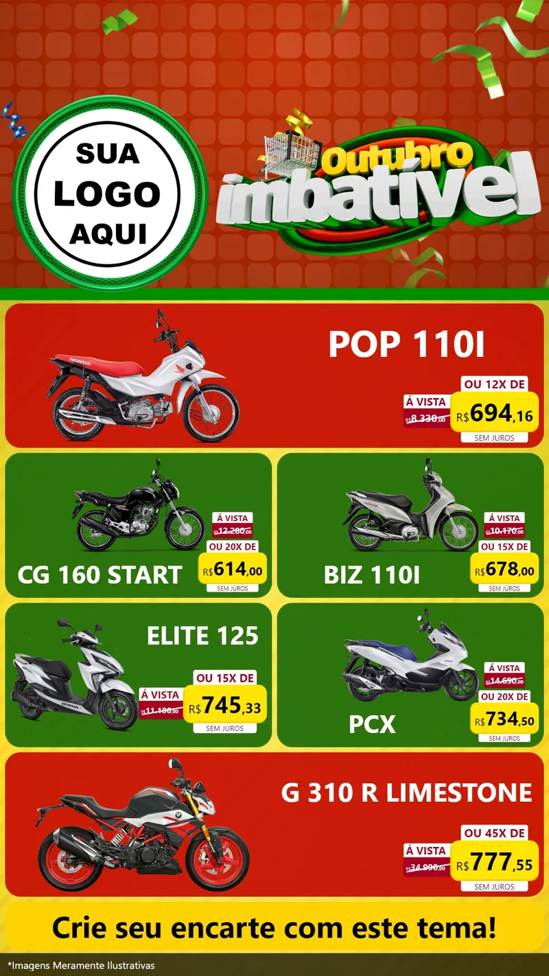 Modelo de TV para TV Vertical com o tema Outubro Imbatível para Concessionaria de Motos