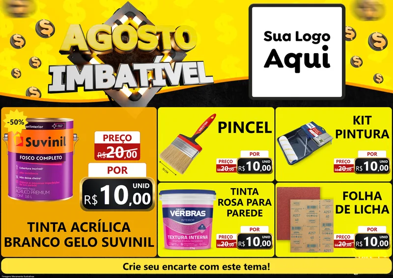 Modelo de Encarte para Encarte A4 Horizontal com o tema Agosto Imbatível para Tintas e Ferramentas