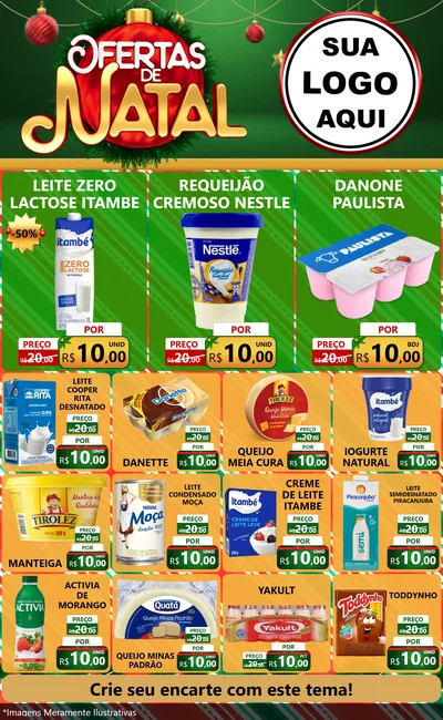 Modelo de Encarte para Encarte Grande com o tema Ofertas de Natal para Frios e Laticínios