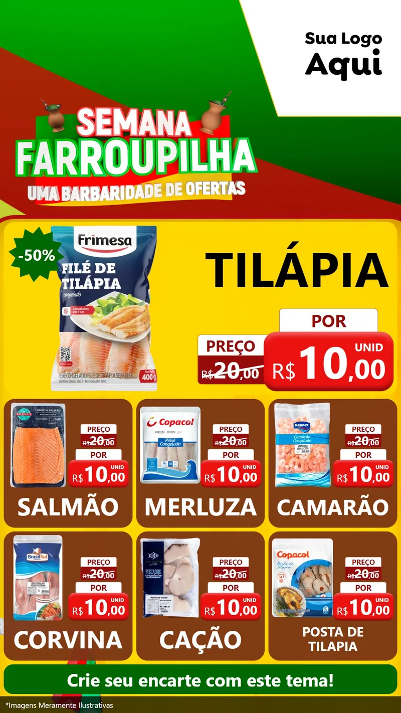 Modelo de Rede Social para Stories com o tema Semana Farroupilha - Uma Barbaridade de Ofertas para Peixaria