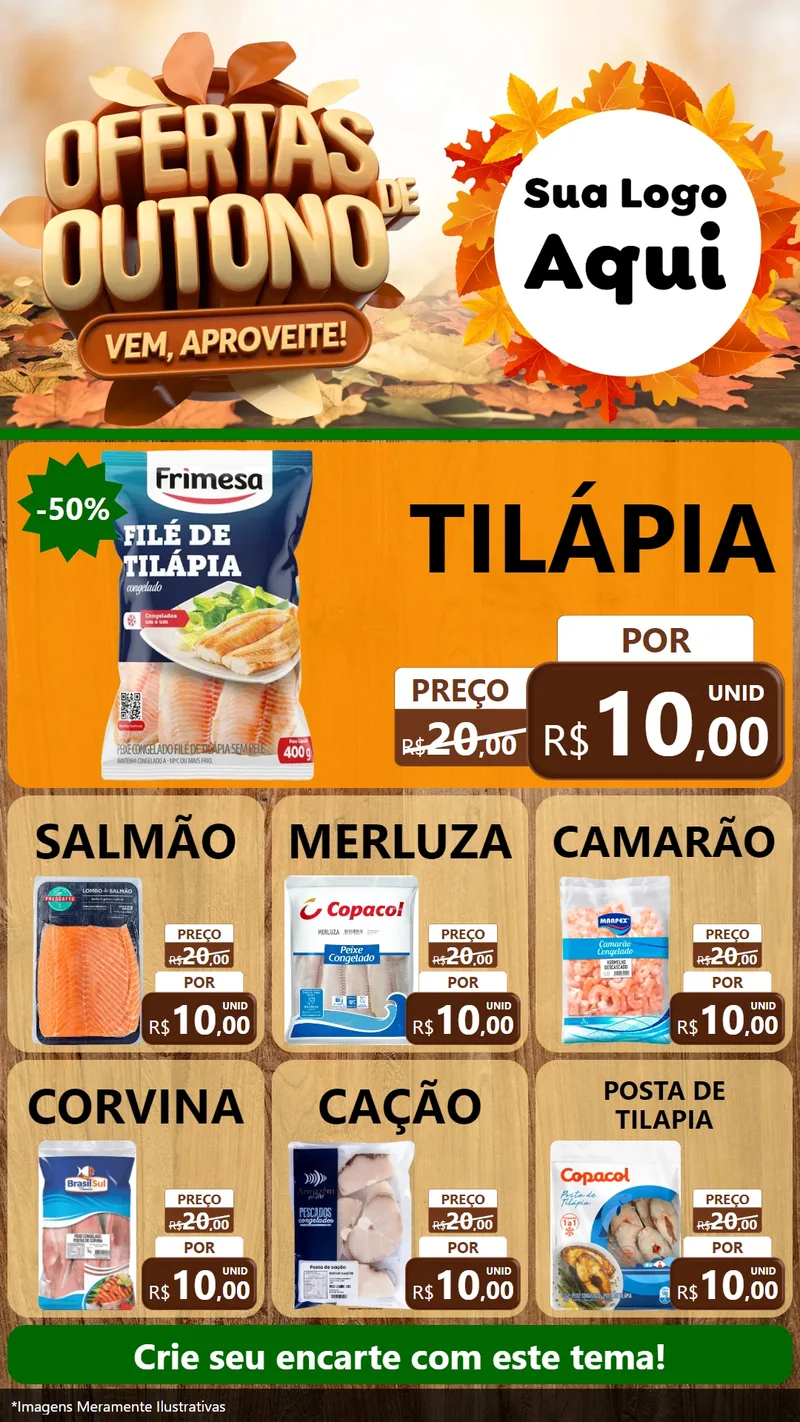 Modelo de Rede Social para Stories com o tema Ofertas de Outono - Vem, Aproveite! para Peixaria