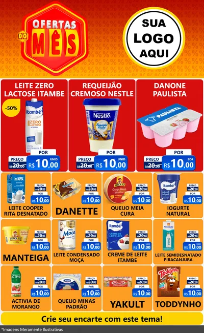 Modelo de Encarte para Encarte Grande com o tema Ofertas do Mês para Frios e Laticínios