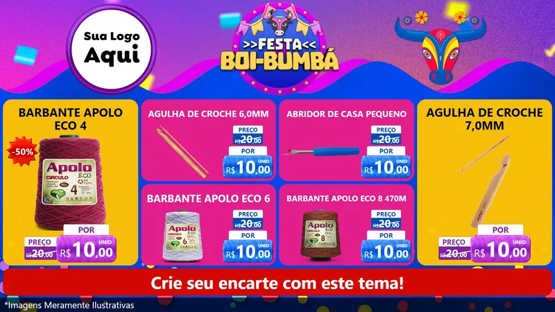 Modelo de TV para TV Horizontal com o tema Festa Boi-Bumbá para Armarinho e Aviamentos