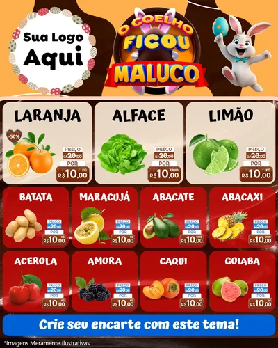 Modelo de Rede Social para Feed Instagram com o tema O Coelho Ficou Maluco - Páscoa para Hortifrúti