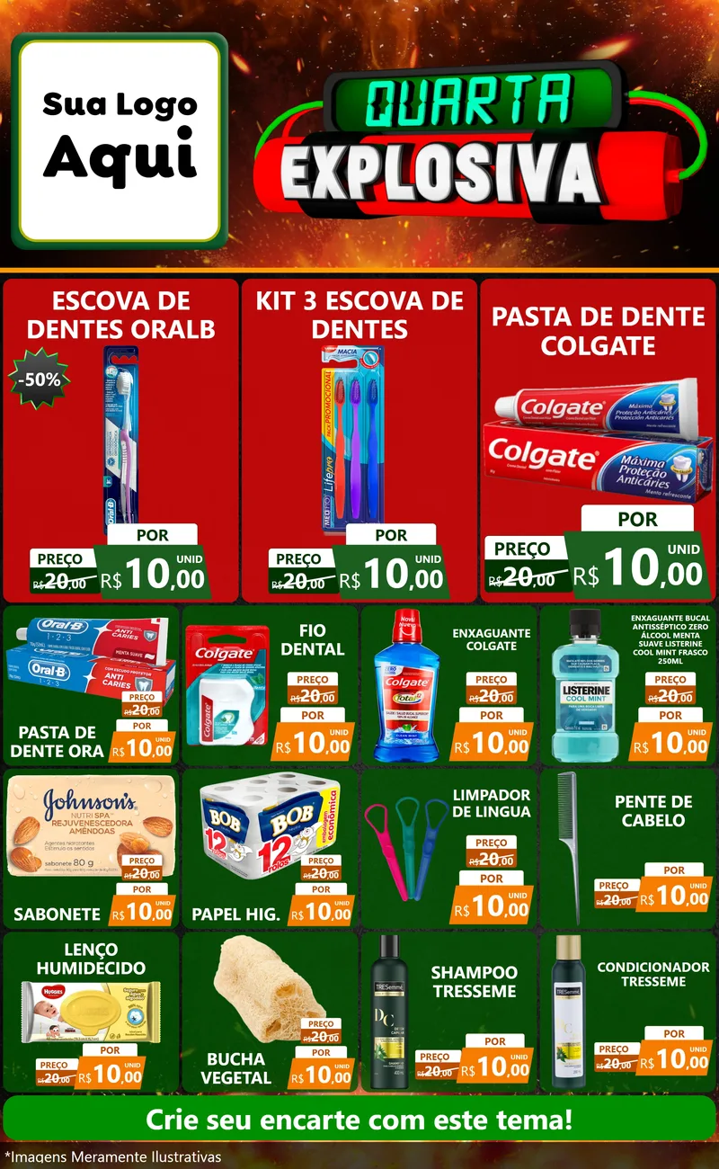 Modelo de Encarte para Encarte Grande com o tema Quarta Explosiva para Higiene Pessoal