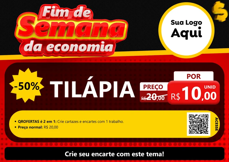 Modelo de Cartaz para Cartaz A4 Horizontal com o tema Fim de Semana da Economia para Peixaria