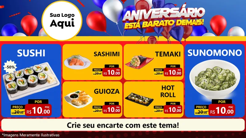 Modelo de TV para TV Horizontal com o tema Aniversário para Comida japonesa