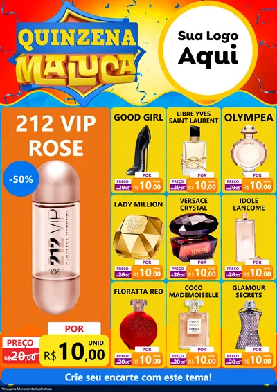 Modelo de Encarte para Encarte A4 Vertical com o tema Quinzena Maluca para Perfumes