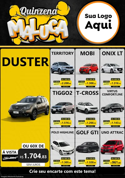 Modelo de Encarte para Encarte A4 Vertical com o tema Quinzena Maluca para Concessionaria de Carros