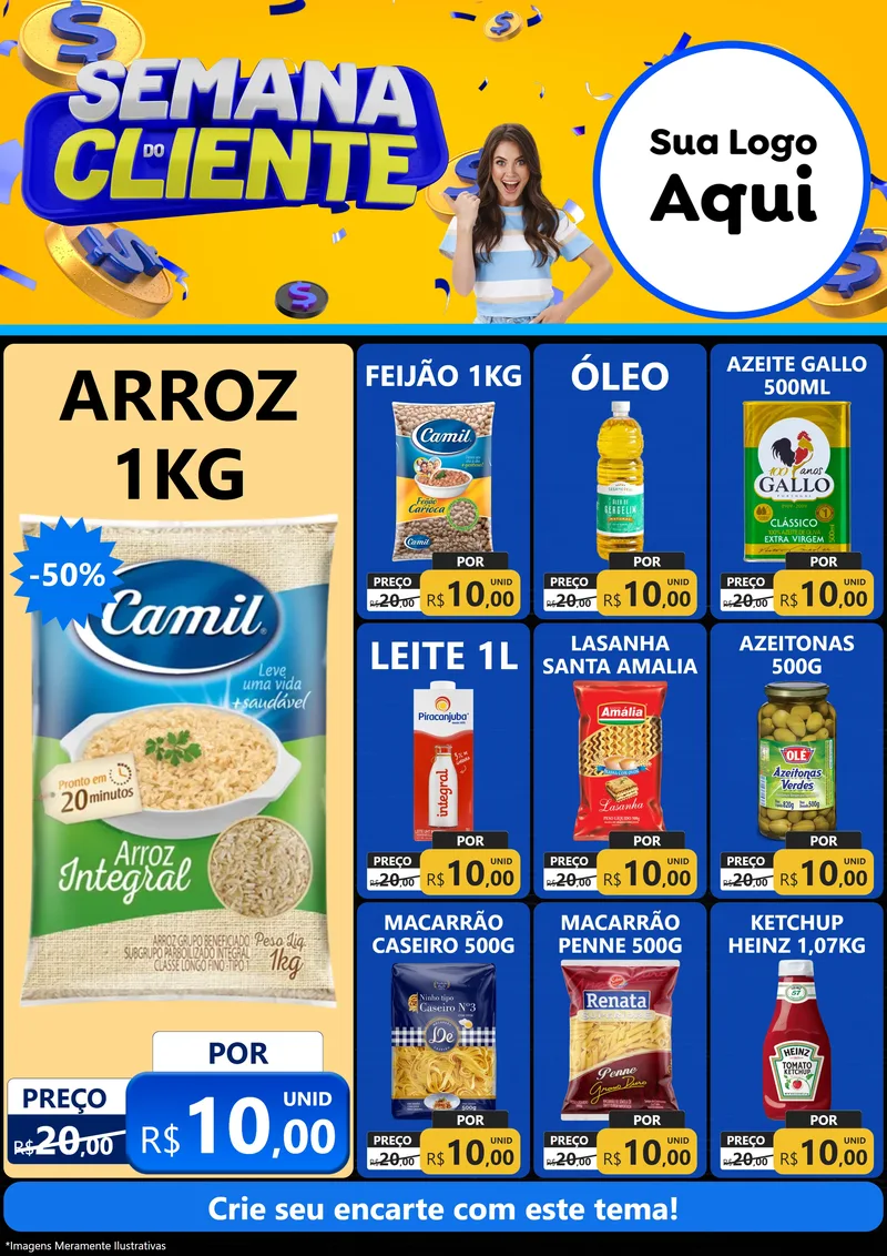 Modelo de Encarte para Encarte A4 Vertical com o tema Semana do Cliente para Supermercado