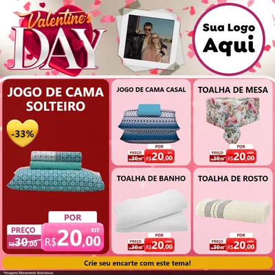 Modelo de Rede Social para Feed Facebook com o tema Valentine's Day para Cama, Mesa e Banho