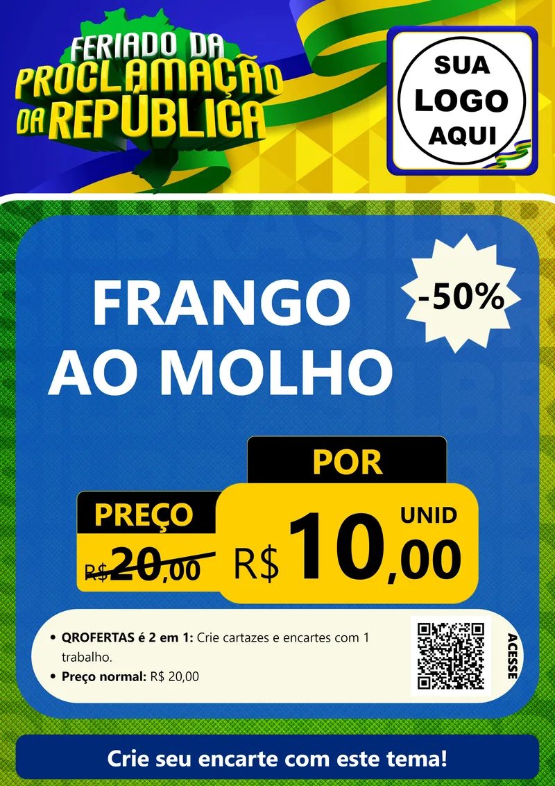 Modelo de Cartaz para Cartaz A4 Vertical com o tema Feriado da Proclamação da República para Restaurante