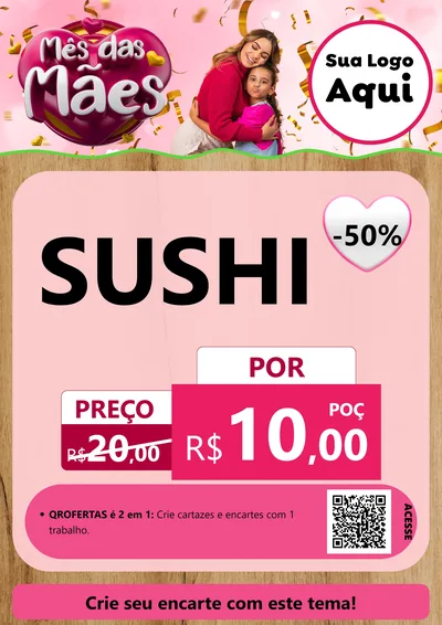 Modelo de Cartaz para Cartaz A4 Vertical com o tema Mês das Mães para Comida japonesa