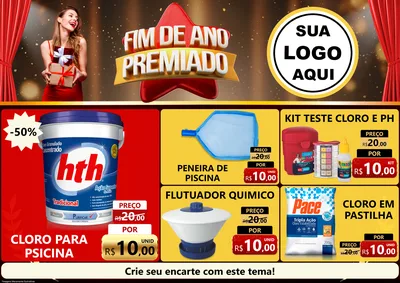 Modelo de Encarte para Encarte A4 Horizontal com o tema Fim de Ano Premiado para Produtos para Piscina