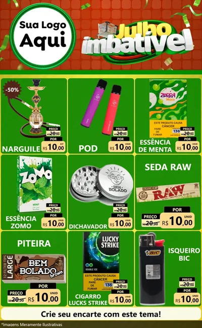 Modelo de Encarte para Encarte Grande com o tema Julho Imbatível para Tabacaria