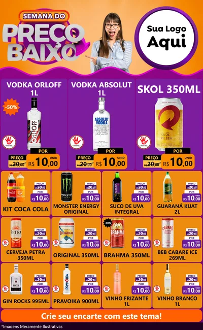 Modelo de Encarte para Encarte Grande com o tema Semana do Preço Baixo para Distribuidora de bebidas