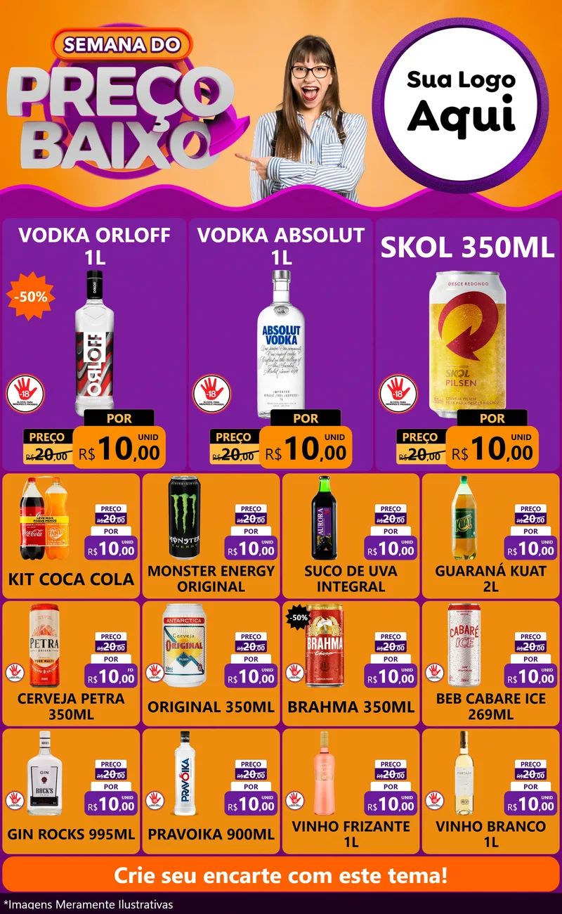 Modelo de Encarte para Encarte Grande com o tema Semana do Preço Baixo para Distribuidora de bebidas