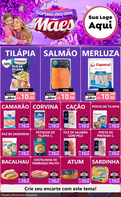 Modelo de Encarte para Encarte Grande com o tema Sorteio Dia das Mães para Peixaria