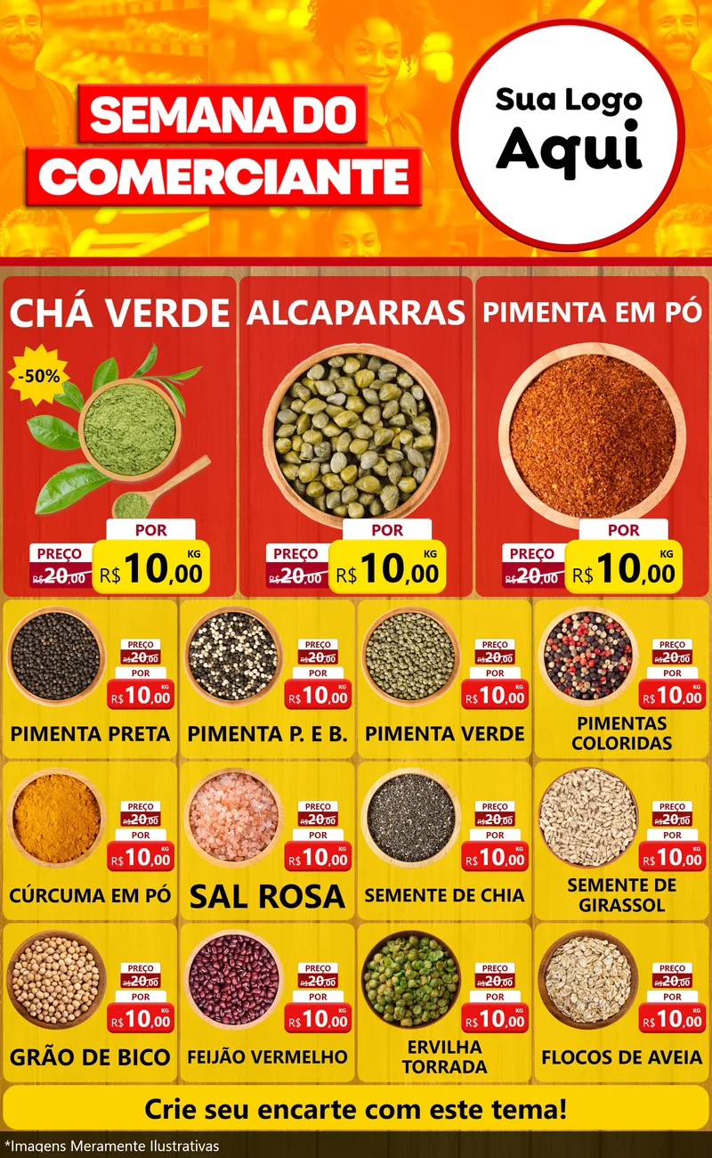 Modelo de Encarte para Encarte Grande com o tema Semana do Comerciante para Produtos Naturais