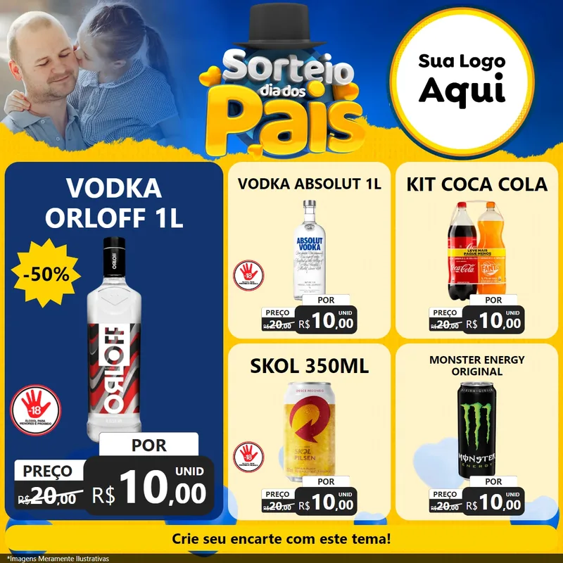 Modelo de Rede Social para Feed Facebook com o tema Sorteio Dia Dos Pais para Distribuidora de bebidas
