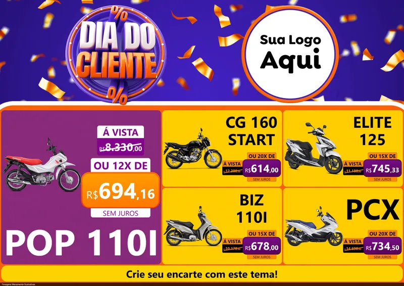 Modelo de Encarte para Encarte A4 Horizontal com o tema Dia do Cliente para Concessionaria de Motos