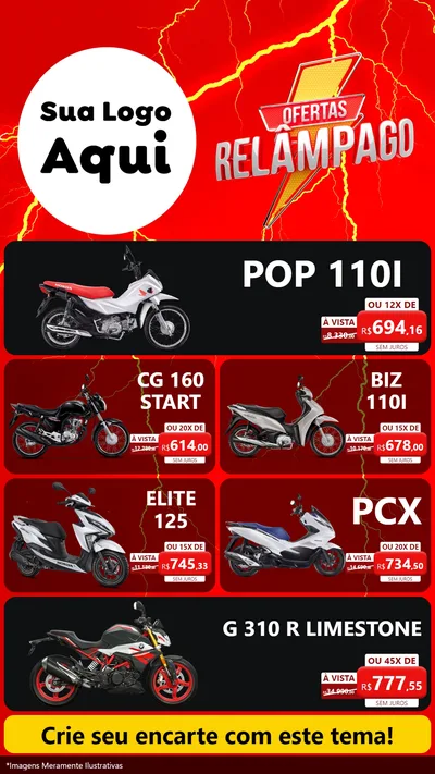 Modelo de TV para TV Vertical com o tema Ofertas Relâmpago para Concessionaria de Motos