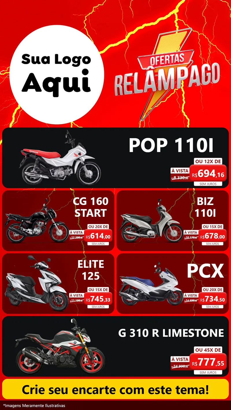 Modelo de TV para TV Vertical com o tema Ofertas Relâmpago para Concessionaria de Motos
