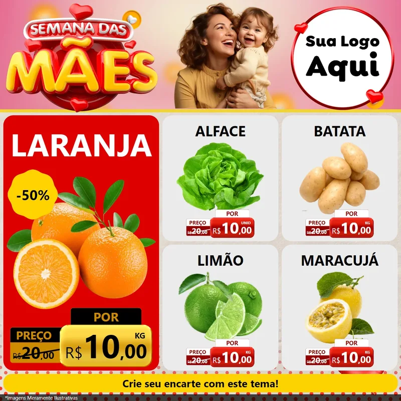 Modelo de Rede Social para Feed Facebook com o tema Semana das Mães para Hortifrúti