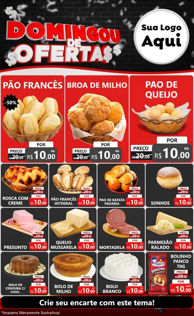 Modelo de Encarte para Encarte Grande com o tema Domingou de Ofertas para Padaria