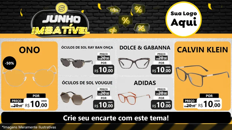 Modelo de TV para TV Horizontal com o tema Junho Imbatível para Óticas