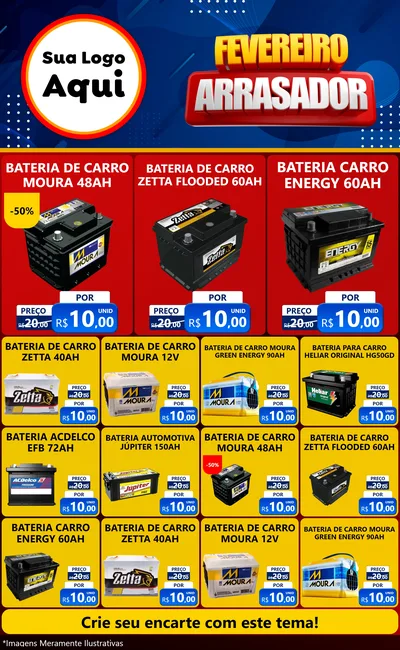 Modelo de Encarte para Encarte Grande com o tema Fevereiro Arrasador para Baterias Elétricas