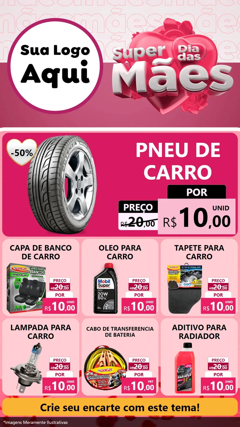 Modelo de Rede Social para Stories com o tema Super Dia Das Mães para Auto peças