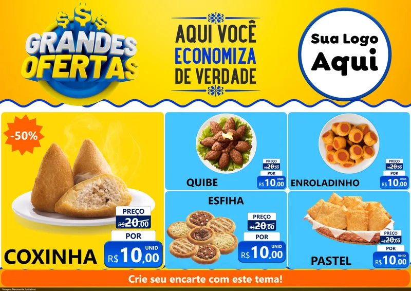 Modelo de Encarte para Encarte A4 Horizontal com o tema Grandes Ofertas para Salgadaria