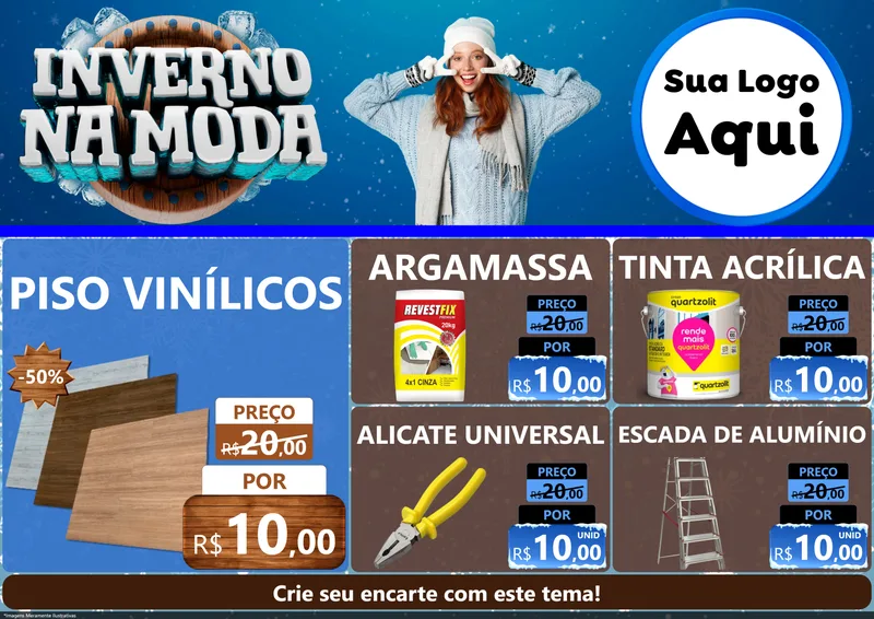 Modelo de Encarte para Encarte A4 Horizontal com o tema Inverno na Moda para Material para Construção
