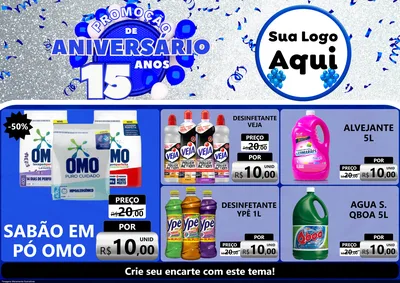 Modelo de Encarte para Encarte A4 Horizontal com o tema Promoção de Aniversário - 15 Anos para Produtos de Limpeza