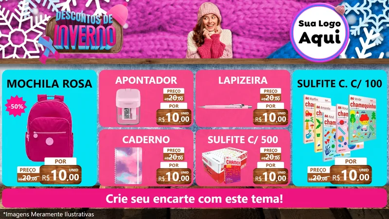 Modelo de TV para TV Horizontal com o tema Descontos de Inverno para Papelaria