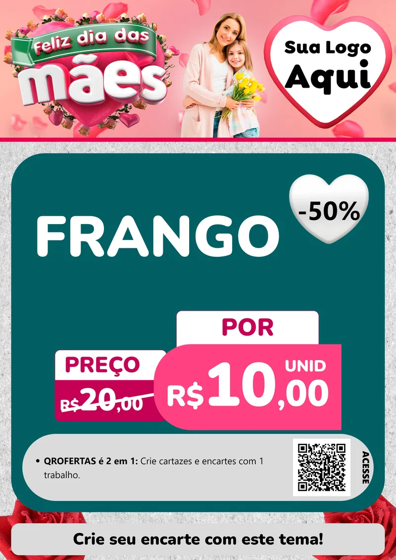 Modelo de Cartaz para Cartaz A4 Vertical com o tema Feliz Dia das Mães para Assados