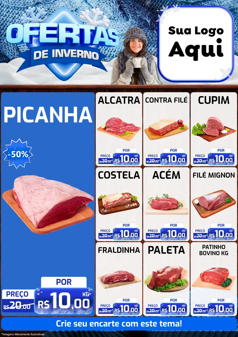 Modelo de Encarte para Encarte A4 Vertical com o tema Ofertas de Inverno para Açougue