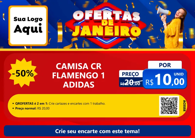 Modelo de Cartaz para Cartaz A4 Horizontal com o tema Ofertas de Janeiro para Roupas e acessórios